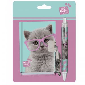 Pamiętnik z kłódką i długopisem Paso Studio Pets Kot Seledynowy